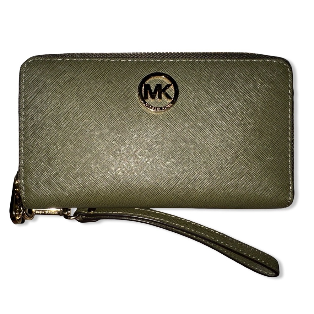 Michael Kors Olive Green Smartphone Wallet Wristlet Medium